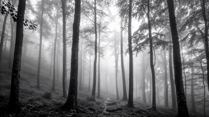 fog through trees in forest