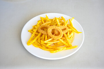 French fries Snack food crispy potato . Fast food or  snacks concept. Patates cips. Patates kizartmasi.