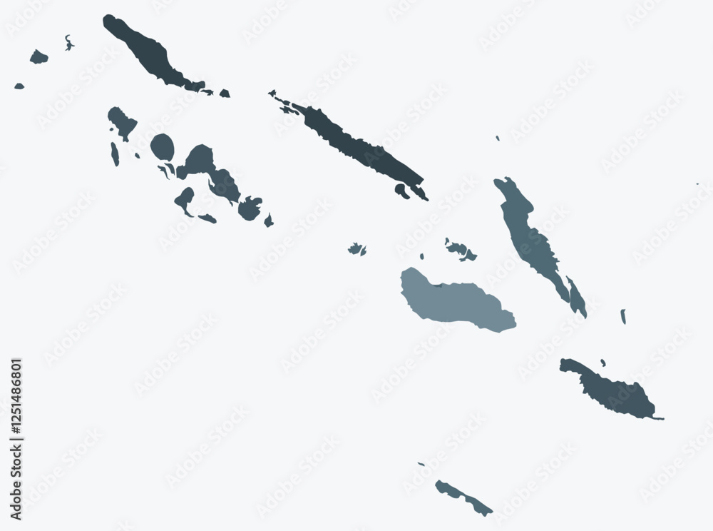Poster map of solomon islands with regions. just a simple country border map with region division. blue gre