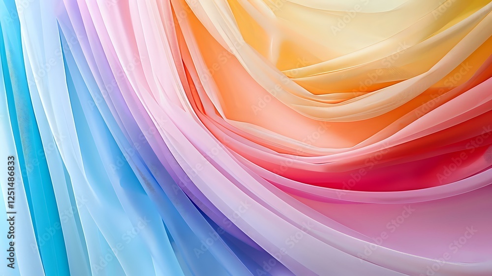Poster smooth flowing curves in rainbow colors create dynamic abstract background with gentle gradient tran