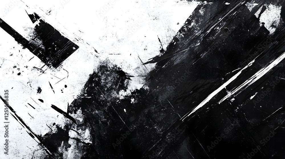 Poster abstract dramatic explosion of shattered debris and fractal textures in dark monochrome composition