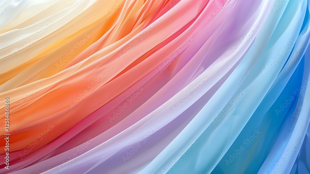 Poster smooth flowing waves of vibrant colors blend from warm orange and coral tones through soft purple to