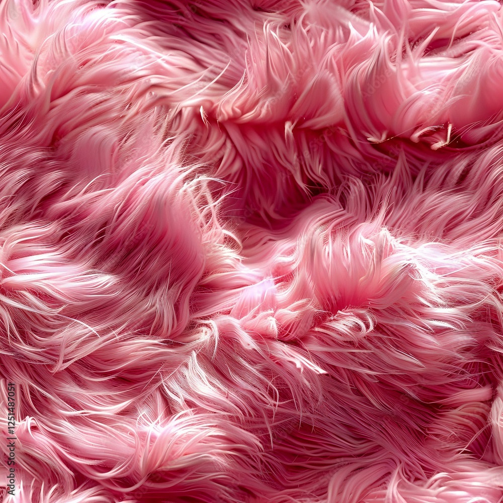 Poster luxurious pink fur texture with soft, flowing strands creating an elegant abstract pattern. seamless