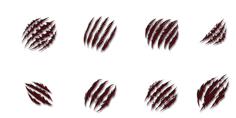 set of bundle animal claw marks with shadow vector