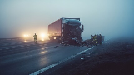 Fototapeta premium A truck has crashed into a guardrail