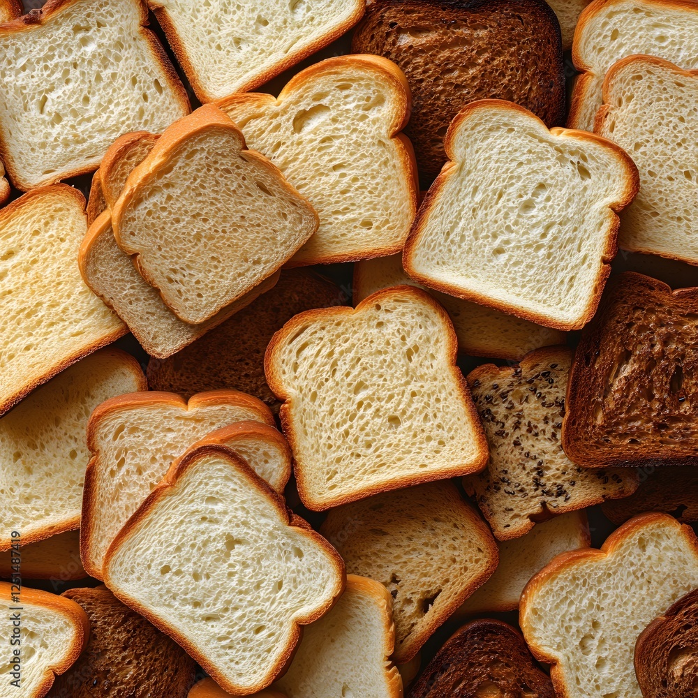 Poster assorted bread slices in a warm toned close up displaying variety and texture for a bakery concept
