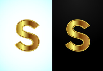 English capital letter S in gold color. Graphic alphabet symbol for corporate business identity