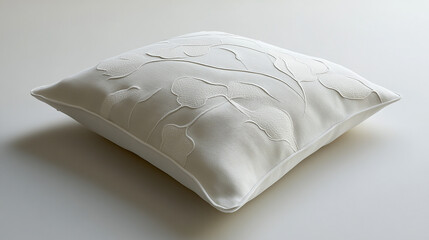 Obraz premium Elegant White Pillow with Embossed Leaf Design ai generated