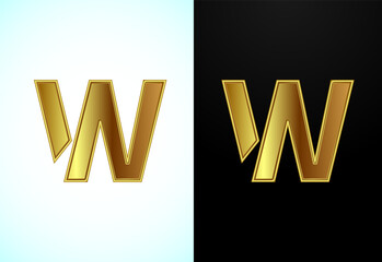 English capital letter W in gold color. Graphic alphabet symbol for corporate business identity