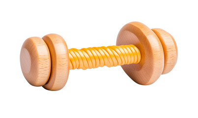 Wooden dumbbell for fitness and strength training.