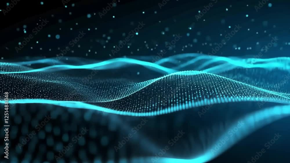 Poster abstract teal waveform particle flow
