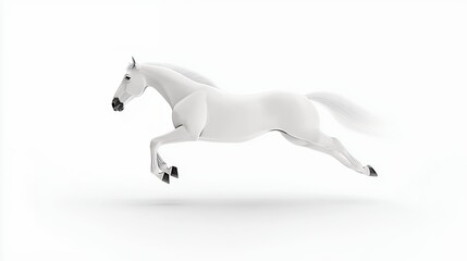 Fototapeta premium White Horse in Dynamic Mid Gallop Against a Pure White Background