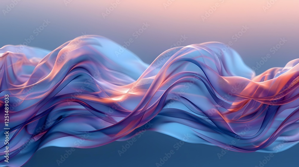 Poster Flowing abstract waves in blue and coral colors create dynamic motion against dark background, soft gradient lighting adds depth and dimension for modern design.