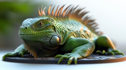 Fototapeta premium Majestic Green Iguana: A 3D Render of a Reptilian Marvel