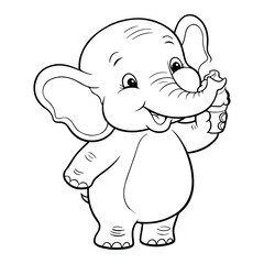 Fototapeta premium Cute baby elephant cartoon outline illustration.
