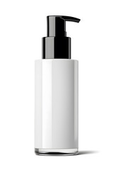 Cosmetic serum pump white bottle, dispenser container mock up. Foundation cream jar, airless pump dispenser design isolated on white background