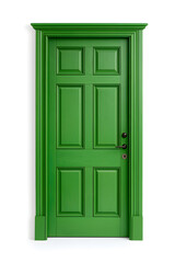 Classic molded framed entry wooden green door, isolated on white background