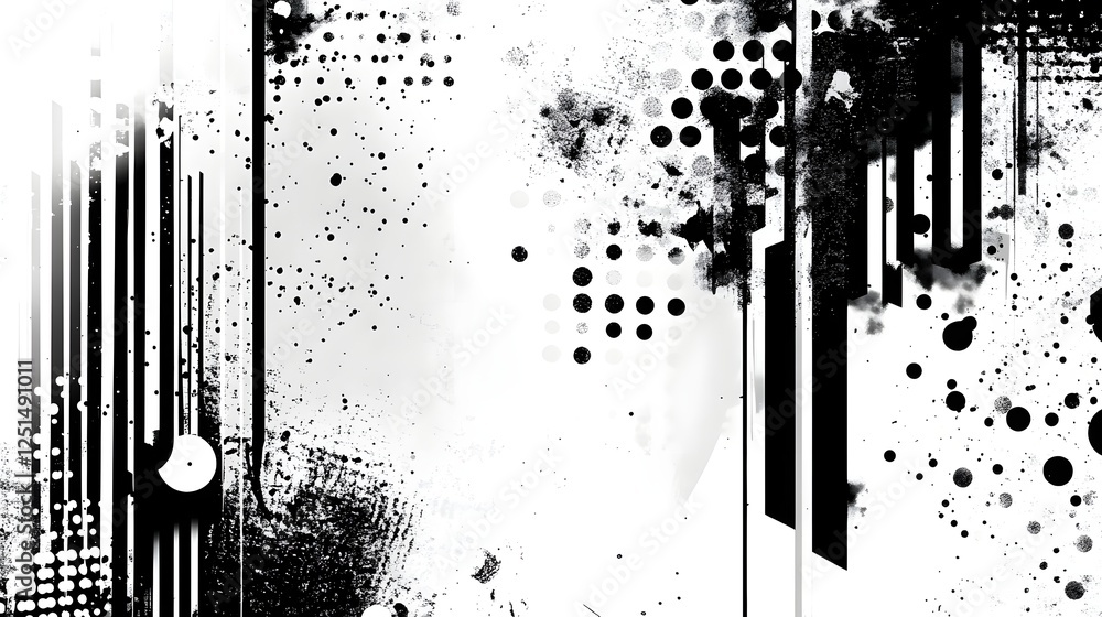 Poster abstract monochrome grunge texture with ink splatter and paint blots