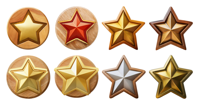 Collection of Star Badges in Various Styles and Materials, isolated on transparent background - Powered by Adobe