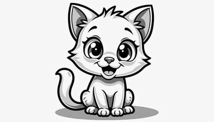 Obraz premium Cute cartoon kitten sitting happily on white background