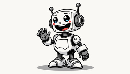Obraz premium Cartoon robot waving with a cheerful expression on a light background