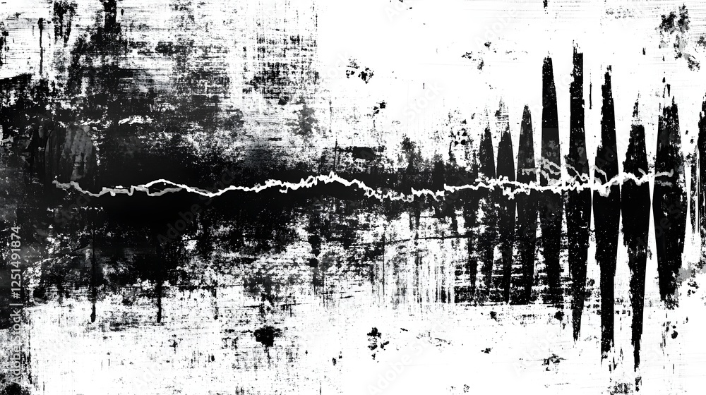 Poster Abstract Monochrome Textural Background with Graphic Patterns and Distressed Grungy Elements