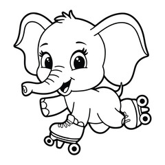 Cute baby elephant cartoon outline illustration.