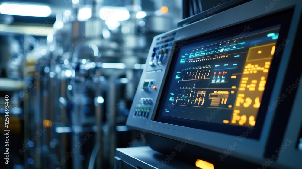 Poster high tech laboratory equipment with a digital display showcases complex data analysis in a scientifi