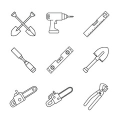 mechanic and worker icon set line art on white background 