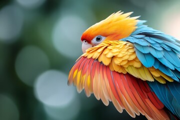 Obraz premium Colorful parrot perched gracefully, showcasing vibrant plumage in a lush natural setting during daylight