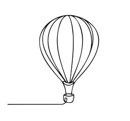 Obraz premium Continuous Line Drawing, Black on White, hot air balloon Sketch