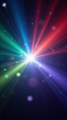 Obraz premium Vibrant light rays in various colors radiate from central point, creating dynamic visual effect