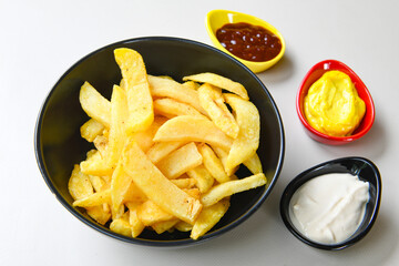 French fries Snack food crispy potato . Fast food or  snacks concept. Patates cips. Patates kizartmasi.