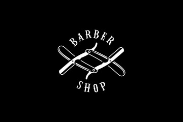 Simple barber shop logo, hair cutting logo vector illustration.