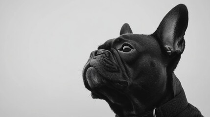black portrait of a French bulldog on a grey background