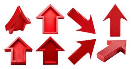 Red Arrows Collection for Directional Indicators and Design Elements, isolated on transparent background