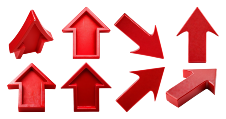 Red Arrows Collection for Directional Indicators and Design Elements, isolated on transparent background