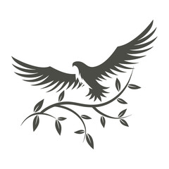 an eagle in flight with feathers transitioning into green branches and vines