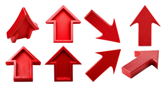 Red Arrows Collection for Directional Indicators and Design Elements, isolated on transparent background