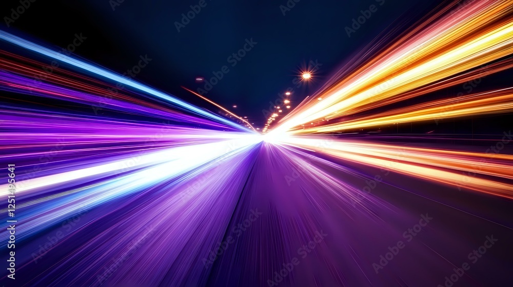 Poster abstract light trails on dark background with motion blur effect creating dynamic perspective view o