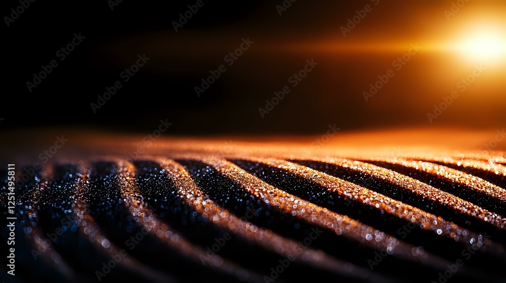 Poster macro shot of textured metallic surface with golden light reflection creating dramatic parallel line
