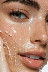 Fototapeta premium Close Up Portrait Of Woman With Water Droplets On Face