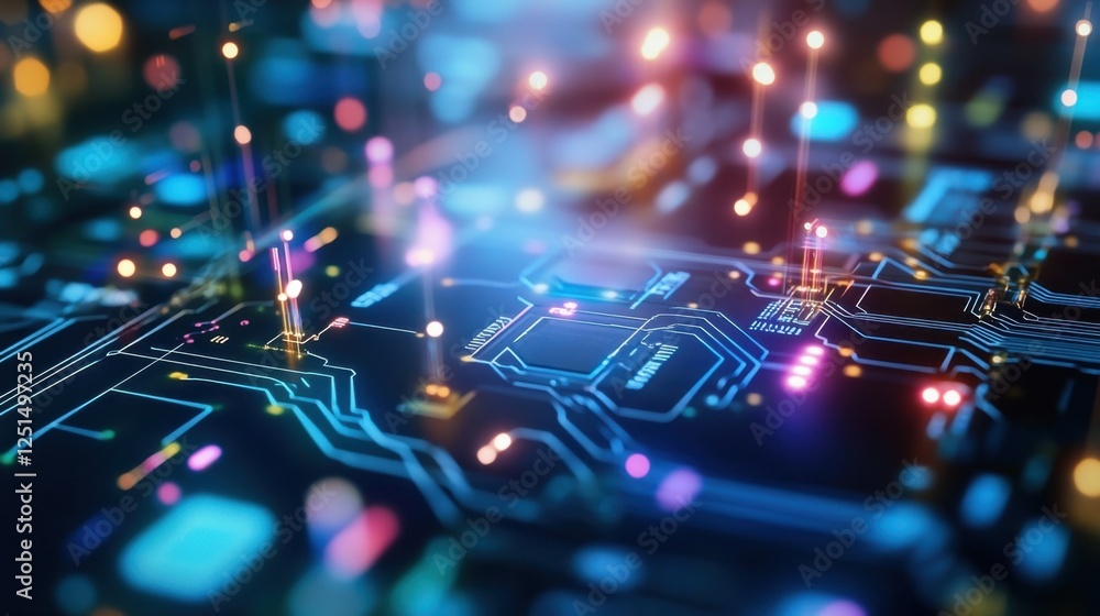 Aufkleber abstract representation of a circuit board with glowing elements, showcasing advanced technology and