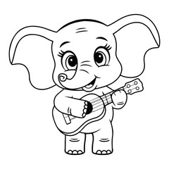 Fototapeta premium Cute baby elephant cartoon outline illustration.