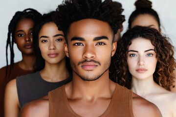 Obraz premium Group of diverse individuals standing together with confidence, showcasing unity and strength in a studio setting