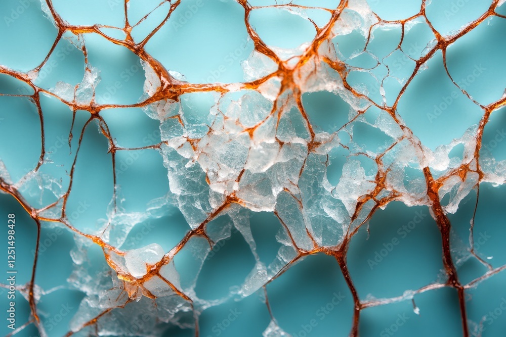 Poster intricate patterns of crystallized materials against a smooth blue background create a striking visu