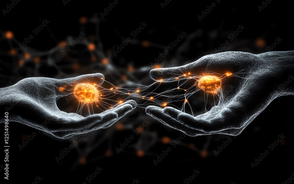 Aufkleber hands engaging with a neural network and brain, representing deep learning connections, glowing neur