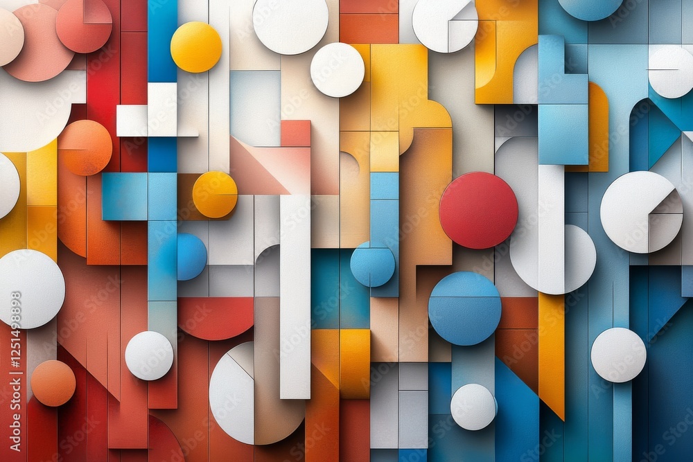 Poster colorful geometric abstract mural displaying variations of shapes and patterns in a modern artistic 
