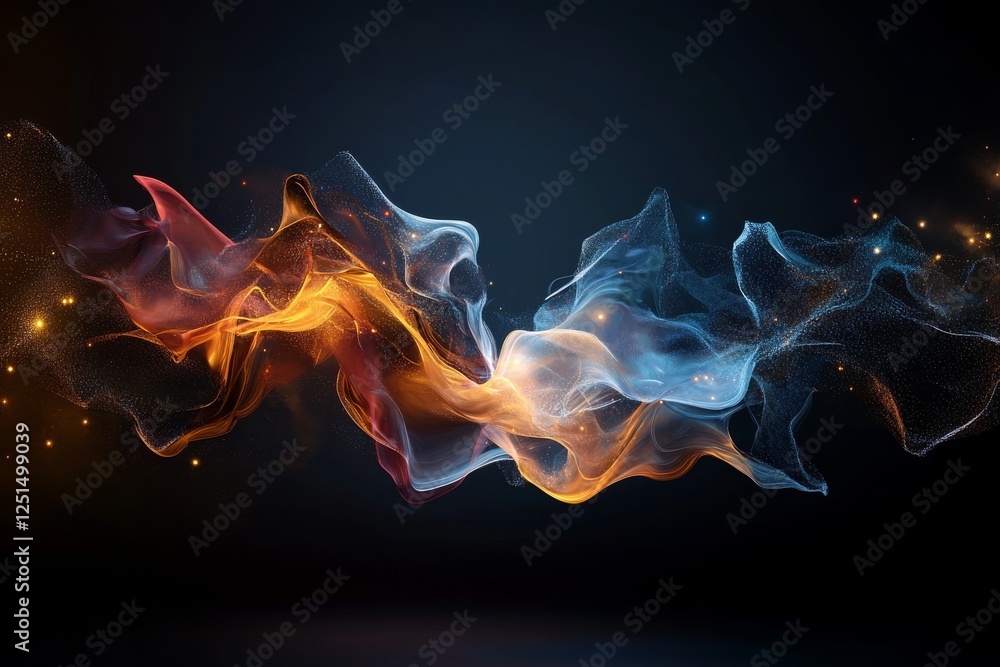 Poster colorful abstract waves of light create dynamic movement and energy in a dark background