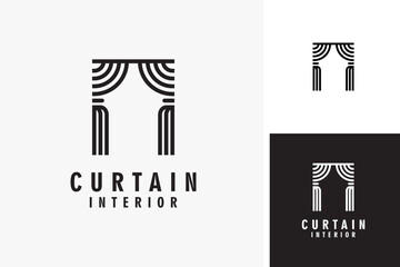 Curtain home decor line logo symbol icon design illustration